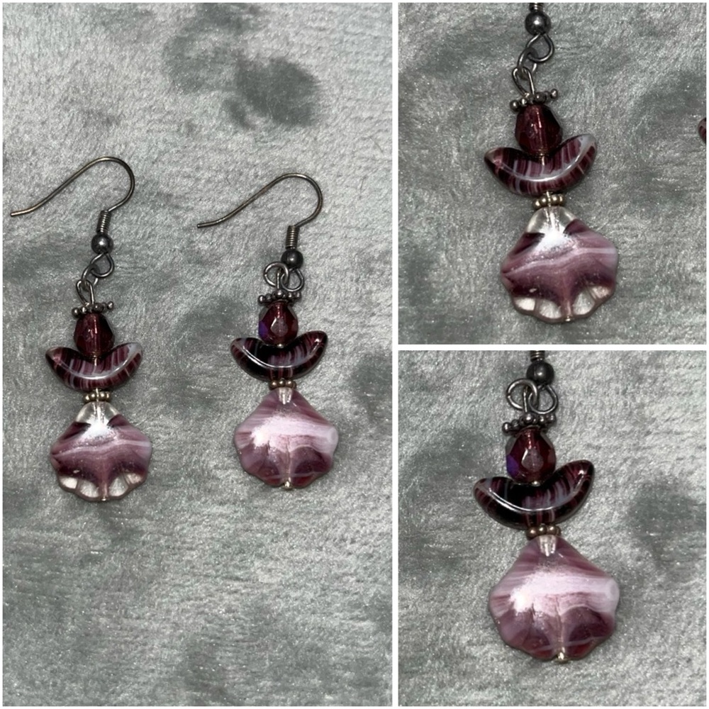 Vintage Handmade Angel Stone Dangle Earrings